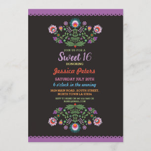 Invitation Sweet 16 fêtes Floral Fiesta mexicaine Anniversair