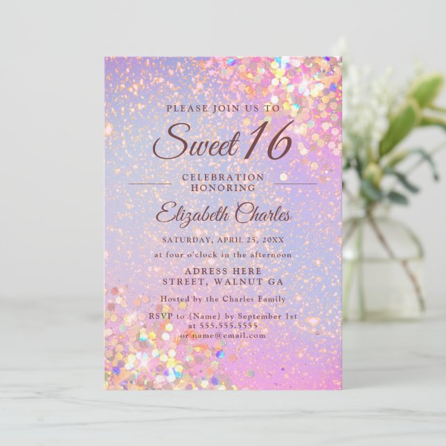 Invitation Sweet 16 Fille Anniversaire Rose Parties scintilla (Debout devant)