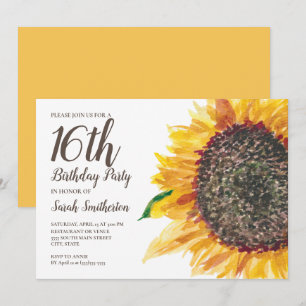 Invitation Sweet 16 Filles d'anniversaire Jaune Tournesol Bro