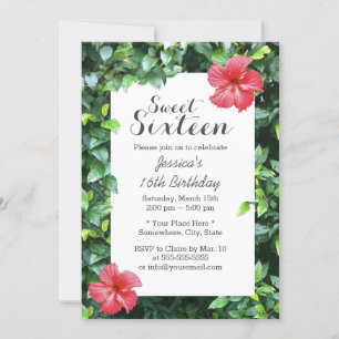 Invitation Sweet 16 Fleurs d'Hibiscus Rouge Tropical