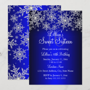 Invitation Sweet 16 Flocon de Neige Argent Bleu Ro
