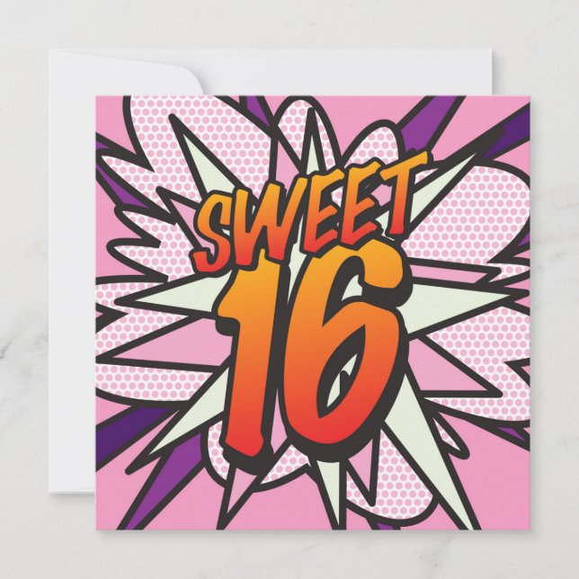 Invitation SWEET 16 Fun Retro Comic Book Anniversaire (Devant)