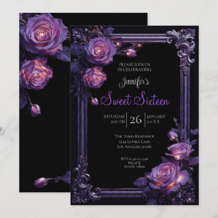 Invitation Sweet 16 gothique floral pourpre