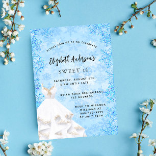 Invitation Sweet 16 hiver bleu clair robe blanche luxe