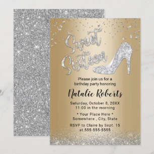 Invitation Sweet 16 Modern Gold & Silver Girl 16e anniversair