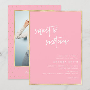 Invitation Sweet 16 Modern Script Gold Blush Pink Anniversair
