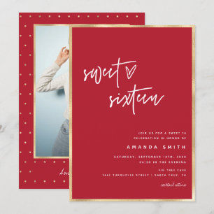 Invitation Sweet 16 Modern Script Gold Foil Red Anniversaire