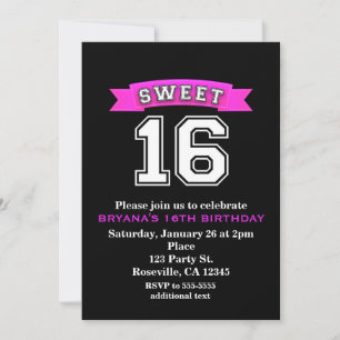 Invitation Sweet 16 Noir & Rose Sports & Fête à Imprimé Léopa