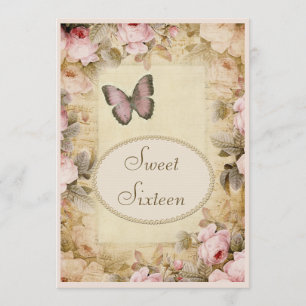 Invitation Sweet 16 notes sur le papillon et la musique des R