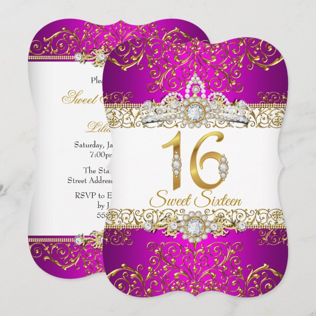 Invitation Sweet 16 Or rose Diamond Glamor Anniversaire (Devant / Derrière)