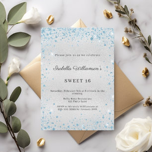 Invitation Sweet 16 pailleté bleu argenté élégant fête