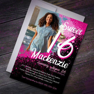 Invitation Sweet 16 Paint Splatter Photo Anniversaire Invitat