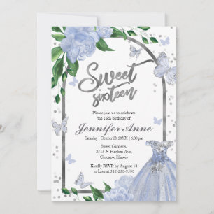 Invitation Sweet 16 Papillons Dusty Blue Gown