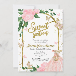 Invitation Sweet 16 Papillons rose pâle