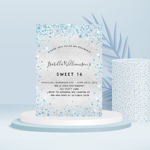 Invitation Sweet 16 parties scintillant bleu argent élégant f