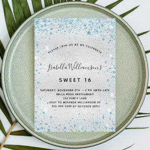 Invitation Sweet 16 parties scintillant bleu argent élégant f