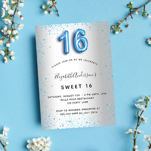 Invitation Sweet 16 parties scintillant bleu argenté glamour
