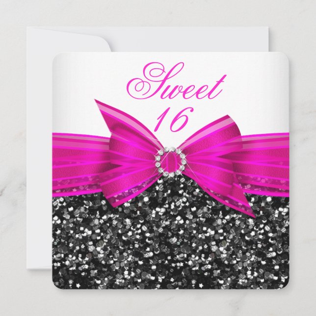 Invitation Sweet 16 Parties scintillant de luxe Hot rose Bow  (Devant)