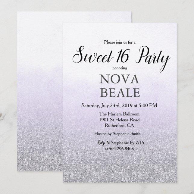 Invitation Sweet 16 Parties scintillant de partie Lavender In (Devant / Derrière)