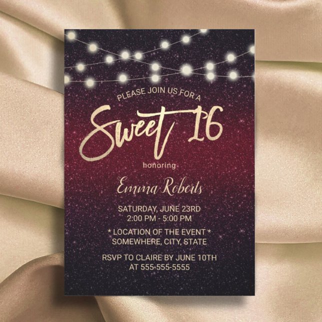 Invitation Sweet 16 Parties scintillant moderne Bourgogne rou (Créateur téléchargé)