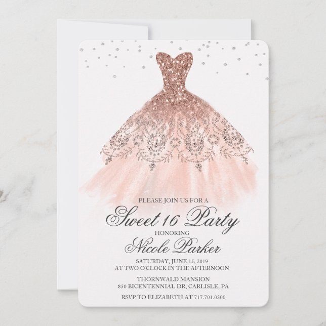 Invitation Sweet 16 Parties scintillant robe Diamond Invitati (Devant)