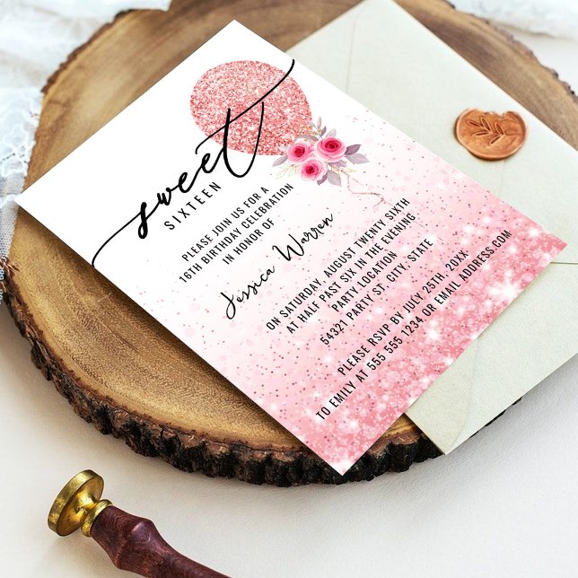 Invitation Sweet 16 Parties scintillant rose Anniversaire Inv (Créateur téléchargé)