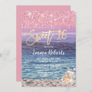 Invitation Sweet 16 Parties scintillant rose moderne Drips Pl