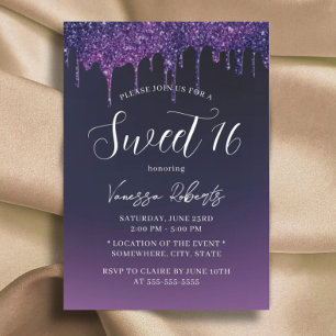 Invitation Sweet 16 Parties scintillant violet moderne Drips