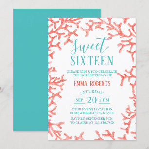 Invitation Sweet 16 Party élégant plage Coral Reef Anniversai