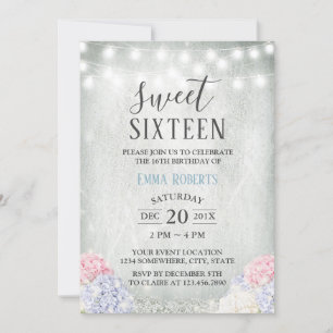 Invitation Sweet 16 Party Rustic Hydrangeas élégant floral