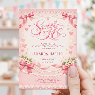 Invitation Sweet 16 Pink Birthday Party Card
