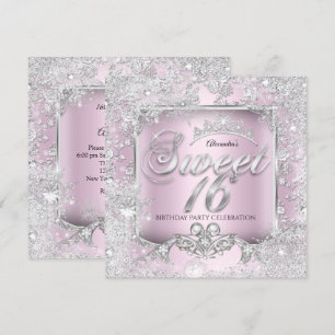 Invitation Sweet 16 Pink Silver Tiara Winter Wonderland Party