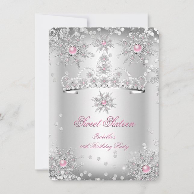 Invitation Sweet 16 Pink Silver Winter Wonderland (Devant)