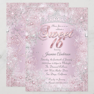 Invitation Sweet 16 Pink Silver Winter Wonderland Tiara