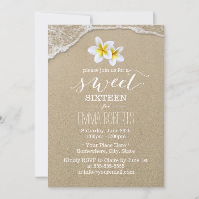 Invitation Sweet 16 Plumeria Tropical Elégant (Devant)