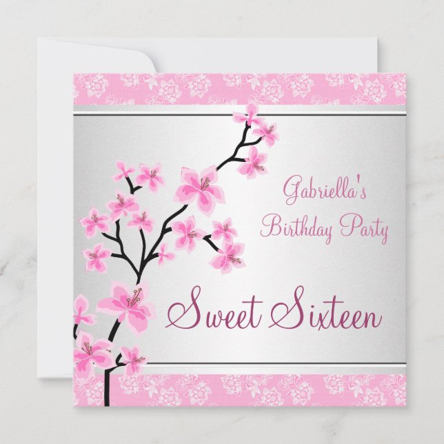 Invitation Sweet 16 Plutôt Rose asiatique Floral noir Anniver (Devant)