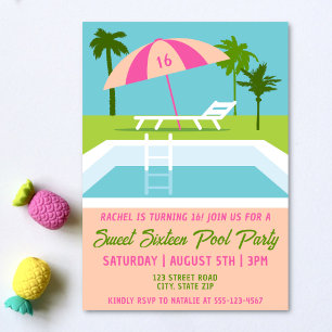 Invitation Sweet 16 Pool Party Piscine tropicale