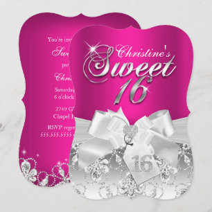 Invitation Sweet 16 Pretty Diamond Bow Rose Chaud