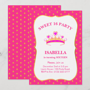 Invitation Sweet 16 Princess Crown Anniversaire