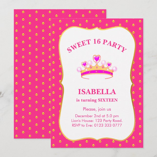 Invitation Sweet 16 Princess Crown Anniversaire (Devant / Derrière)