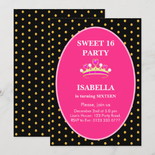 Invitation Sweet 16 Princess Crown Anniversaire