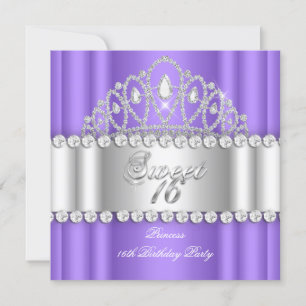 Invitation Sweet 16 Princess Purple White Diamond Tiara