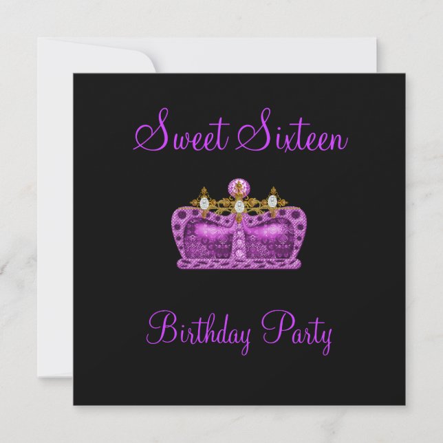 Invitation Sweet 16 Purple Crown Princess Event Black (Devant)