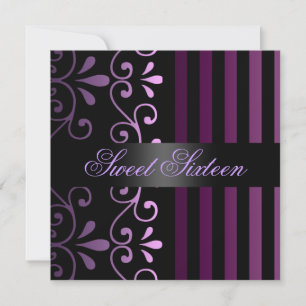Invitation Sweet 16 rayure et tourbillon violet/no