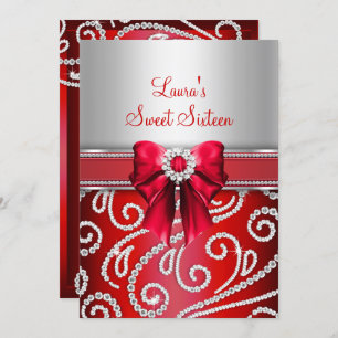 Invitation Sweet 16 Red Bow & Sparkle Diamond Annonces