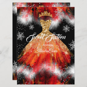Invitation Sweet 16 Red Orange glace flocon de neige robe de 