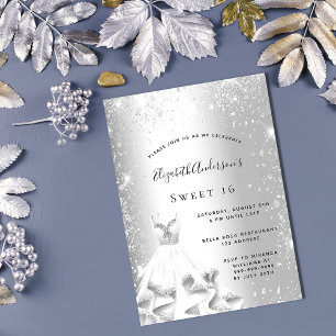 Invitation Sweet 16 robe argent parties scintillant luxe