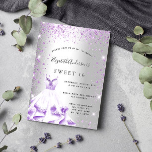 Invitation Sweet 16 robe violet argent parties scintillant lu