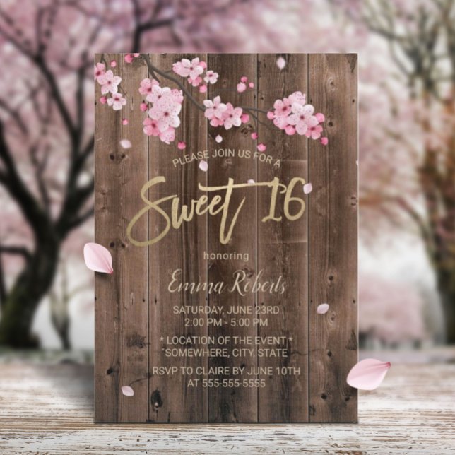 Invitation Sweet 16 Rose Floral Cherry Blossom Grange Bois (Créateur téléchargé)