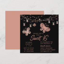 Invitation Sweet 16 Rose Gold Butterfly Chic Moderne Annivers